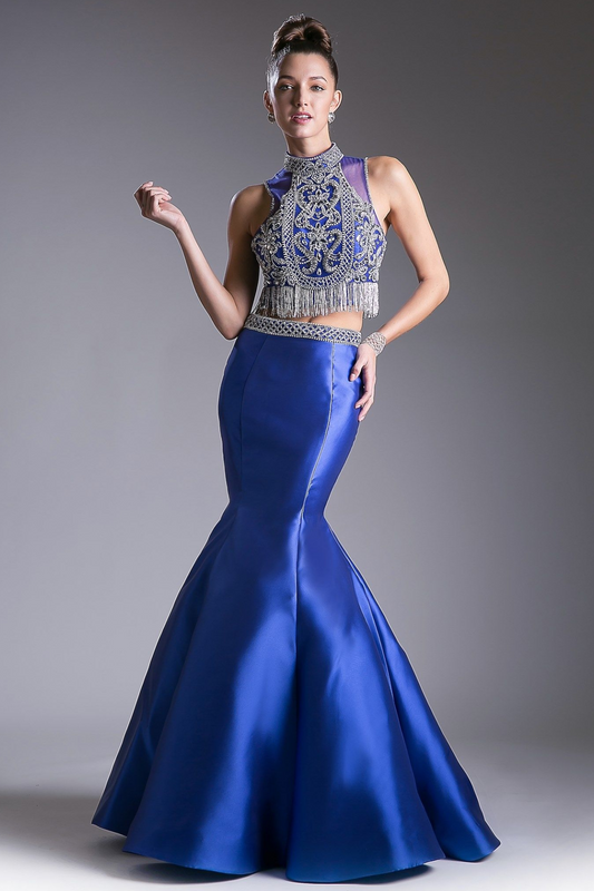 Beaded Bodice 2 Piece Mermaid Gown-0