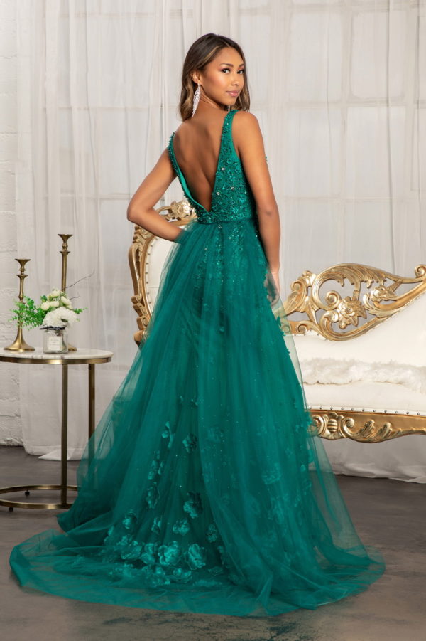 Rhinestone Embellished Mesh Mermaid Dress w/ 3-D Flower and Detached Layer-9