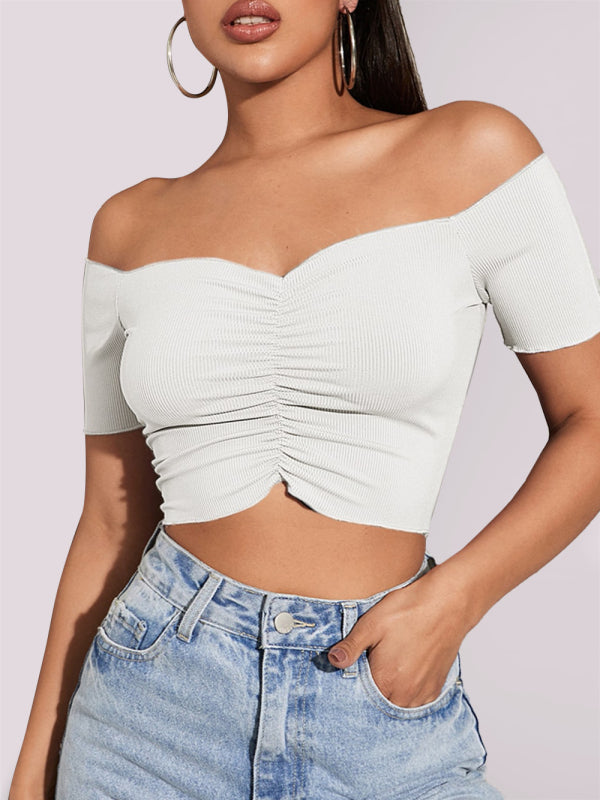 Off-Shoulder Scrunched Crop Top