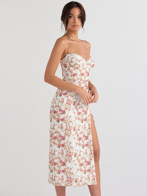 Elegant Floral Print Spaghetti Strap Midi Dress